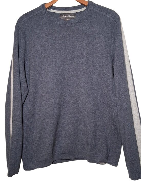 Eddie Bauer Other - Eddie Bauer Sweater Men Medium Blue Pulllover Gray Retro Stripe Sleeve